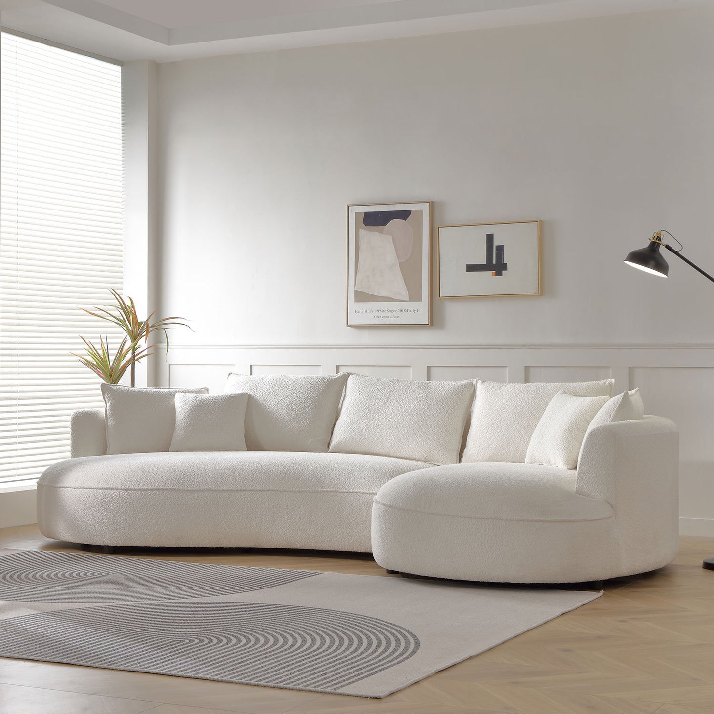 Curved Sofa with Ingenious Shape - Beige Upholstery, Stylish Design | Wayfair