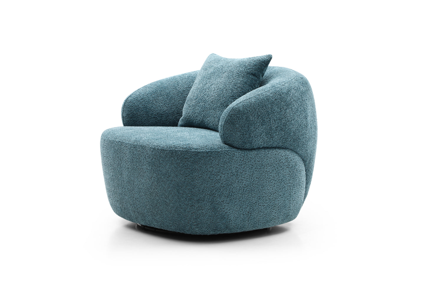 360° Swivel Mid Century Modern Curved Sofa, 1-Seat Cloud Boucle Fabric Couch, Blue