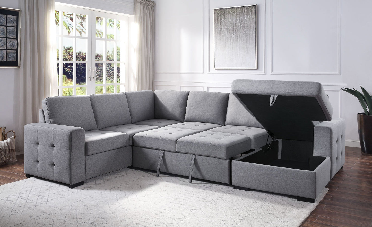 Nardo Storage Sleeper Sectional Sofa: Gray Fabric, ACME 55545