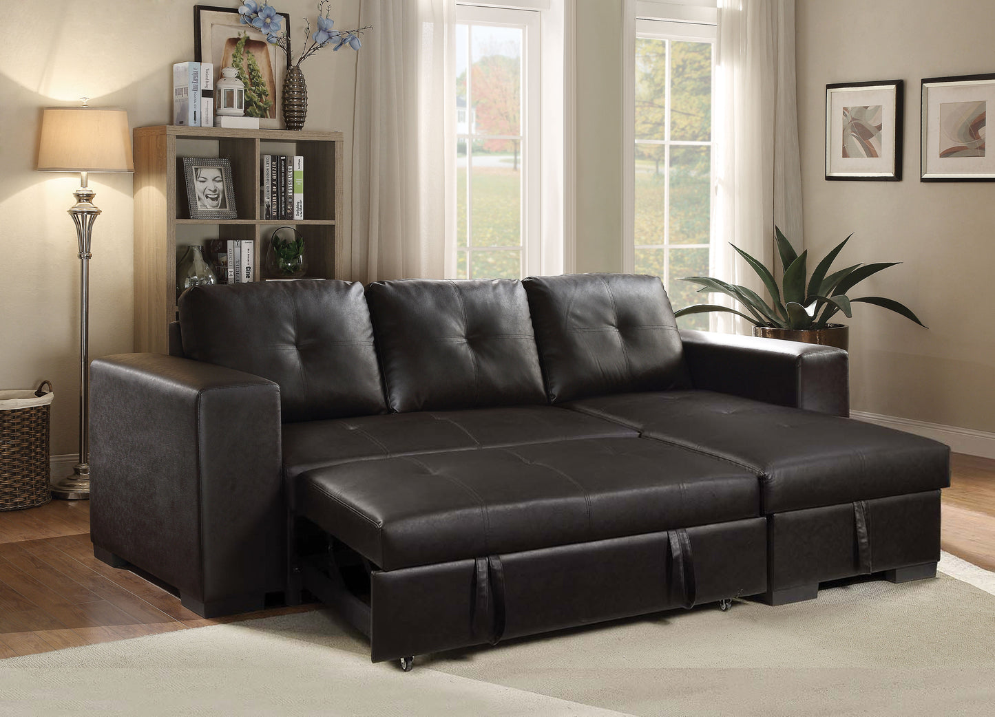 ACME Lloyd Sectional Sofa w/Sleeper: Black PU, Comfortable & Stylish Furniture for Your Living Space | 53345