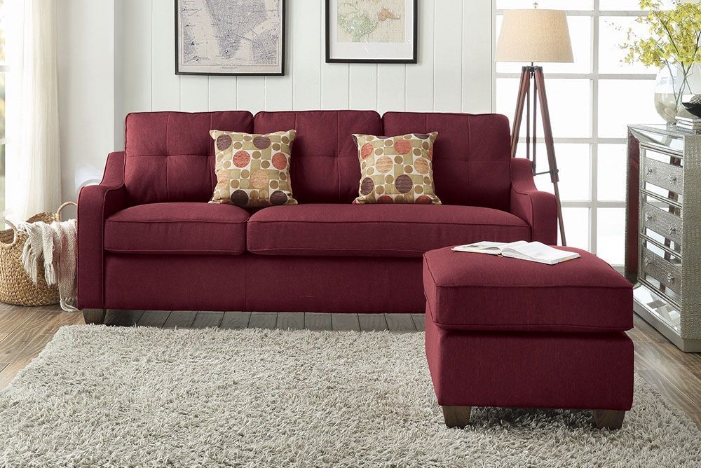 Cleavon II Sectional Sofa & Pillows in Red Linen - Comfortable Seating with Elegant Design - Ideal for Living Rooms, Lounges, and Offices - Includes 2 Matching Pillows - 53740