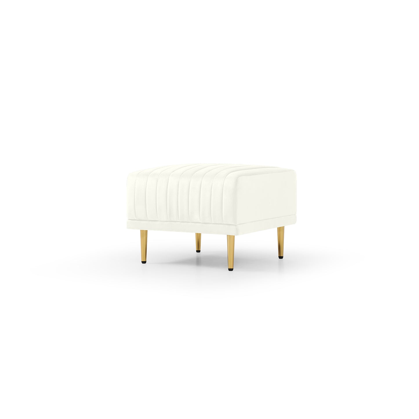 Contemporary Velvet Accent Chair & Ottoman Set with Deep Channel Tufting - Cream Upholstery