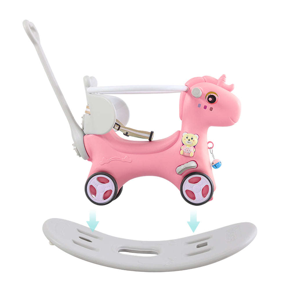 Rocking Horse for Toddlers, Balance Bike Ride On Toys with Push Handle & Backrest, Unicorn Kids Riding Birthday - Pink