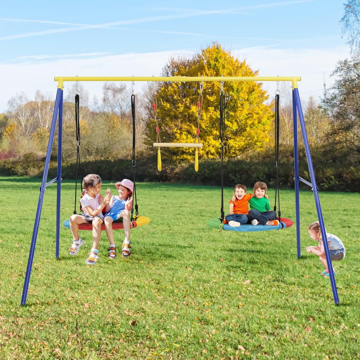 Outdoor Toddler Saucer Swing Set for Backyard, Playground Tree Swing Sets with Steel Frames, Disc Tree Swing Playset - Durable, Safe, and Fun Swing for Kids - Available in Various Sizes and Colors