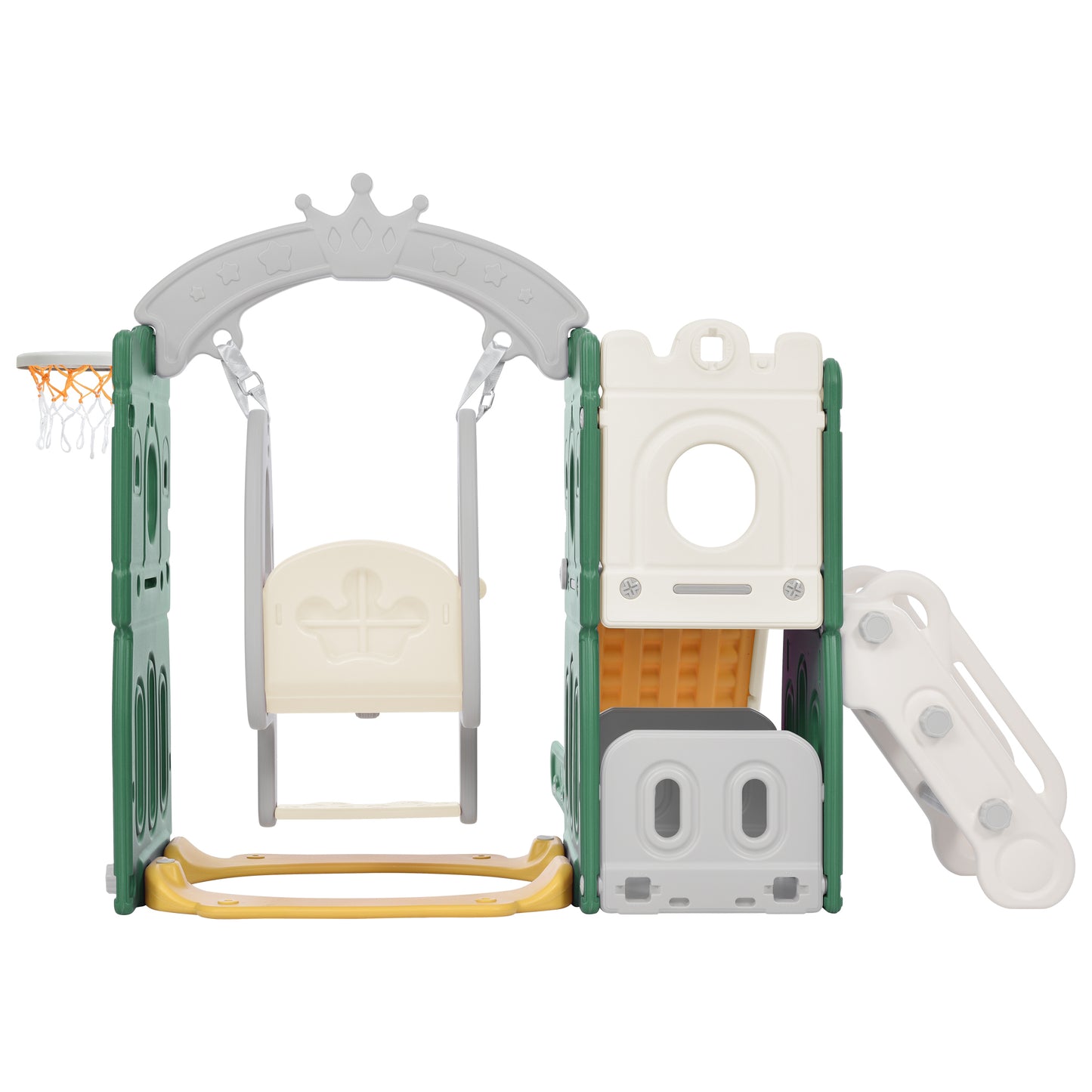 Toddler Slide and Swing Set 5 in 1: Kids Playground Climber Slide Playset with Basketball Hoop - Freestanding Combination for Indoor & Outdoor Fun - Blue & Green - Perfect for Babies and Toddlers