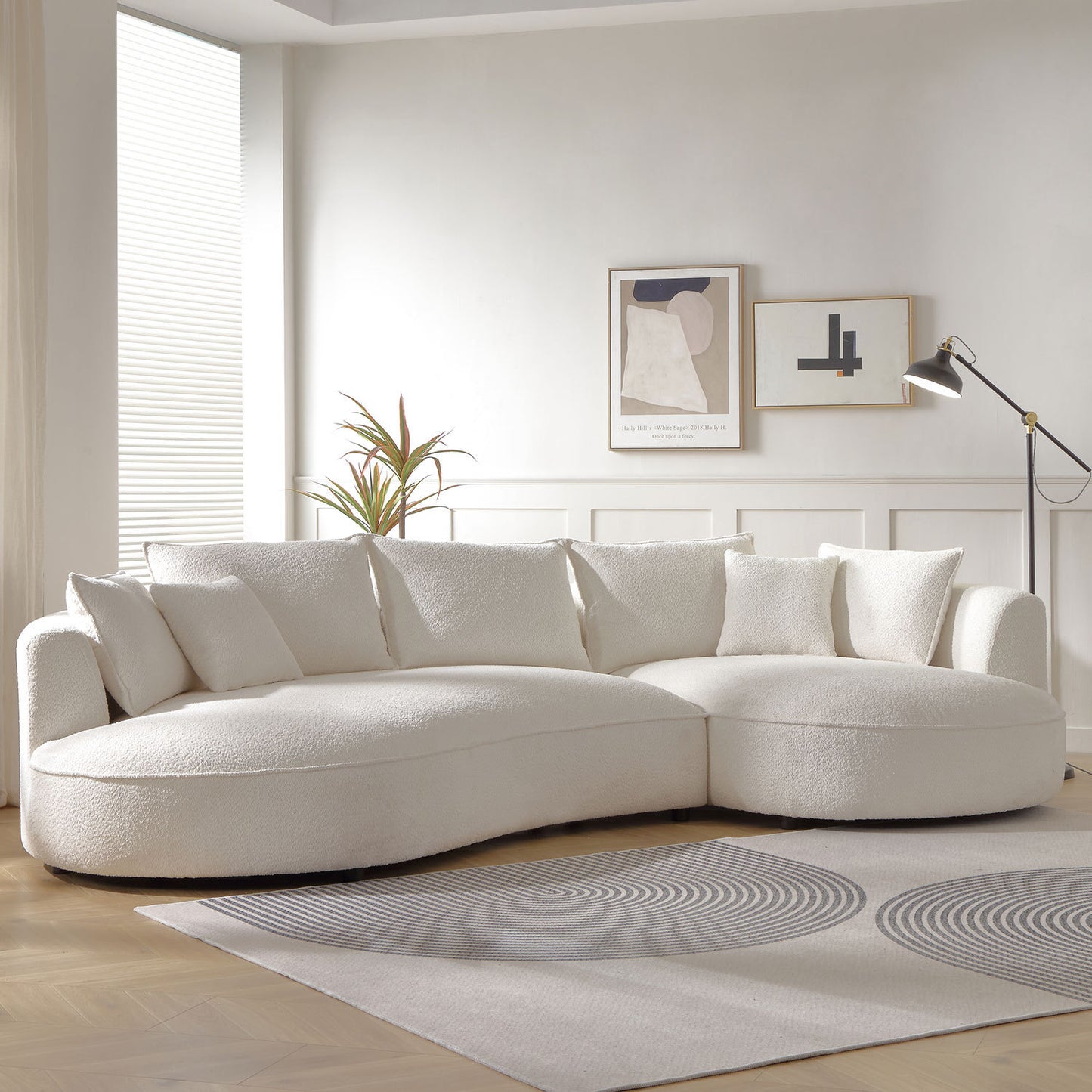 Curved Sofa with Ingenious Shape - Beige Upholstery, Stylish Design | Wayfair