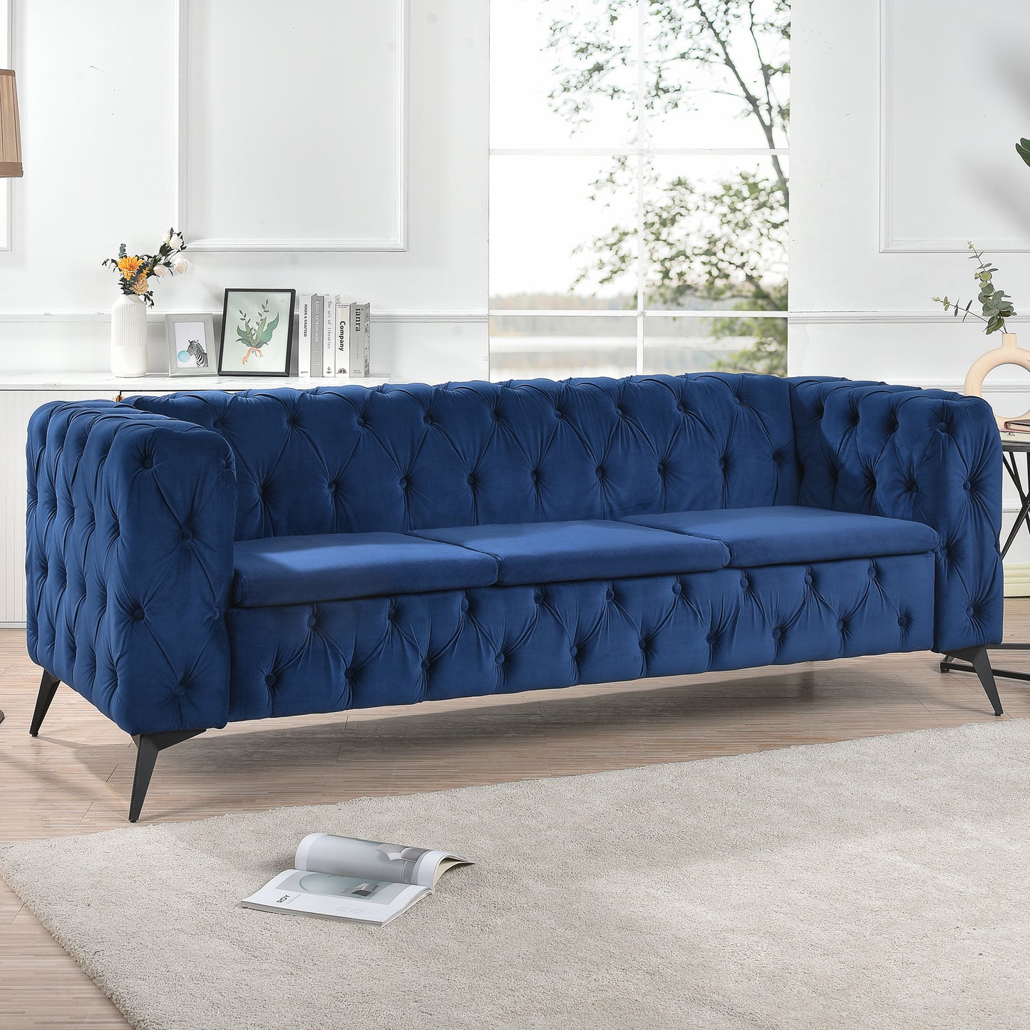 84.06" Traditional Square Arm 3 Seater Sofa with Removable Cushion - Classic Design, Wide Width, Various Colors Available