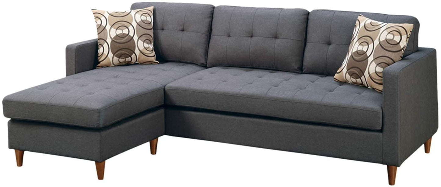 Blue Grey Polyfiber Sectional Sofa: Reversible Chaise, Tufted Back, Modular.