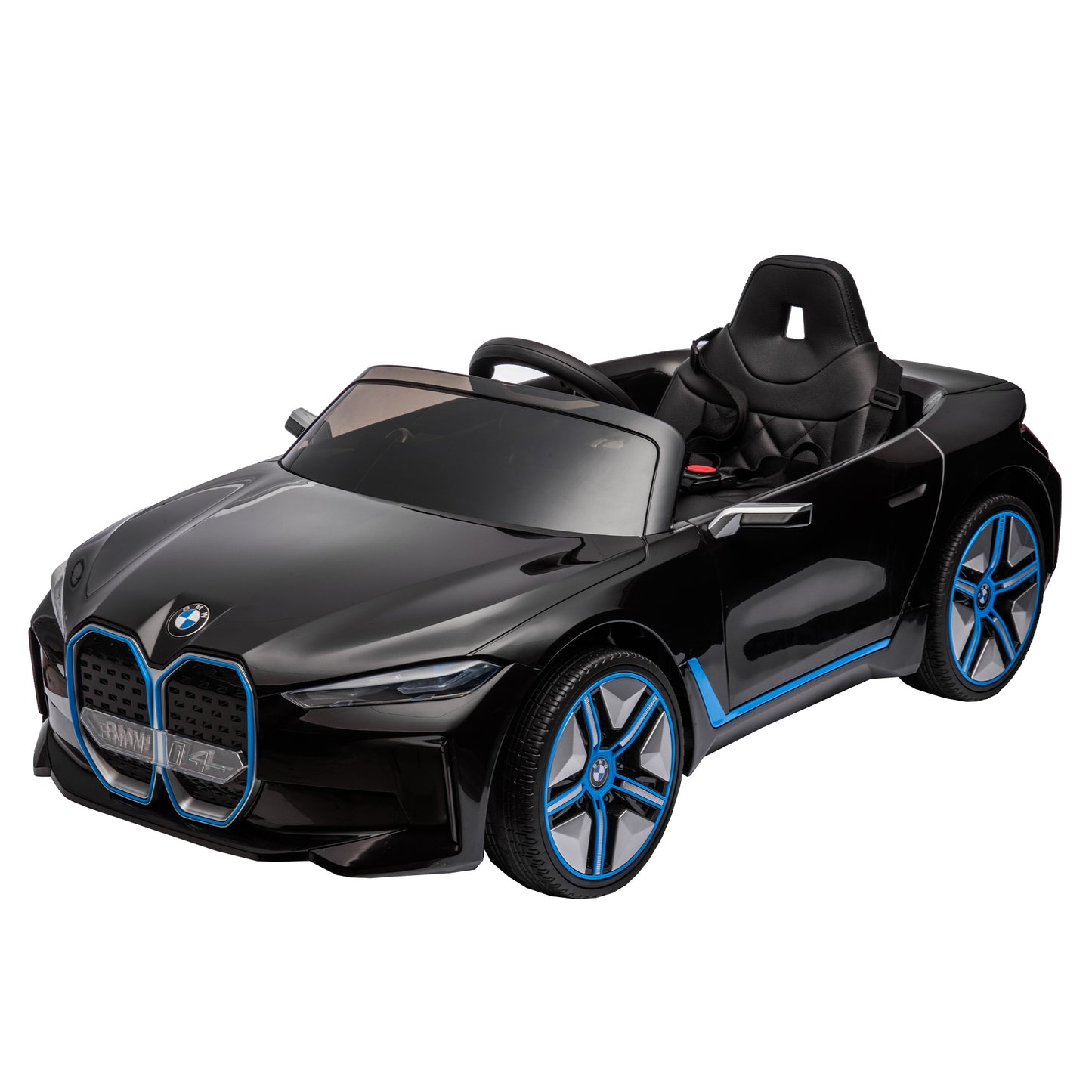 Licensed BMW I4, 12V Kids Ride On Car - 2.4G Remote Control, Electric Car for Kids - Three-Speed Adjustable, Power Display, USB, MP3, Bluetooth - LED Light, Two-Point Safety Belt, Story - Red