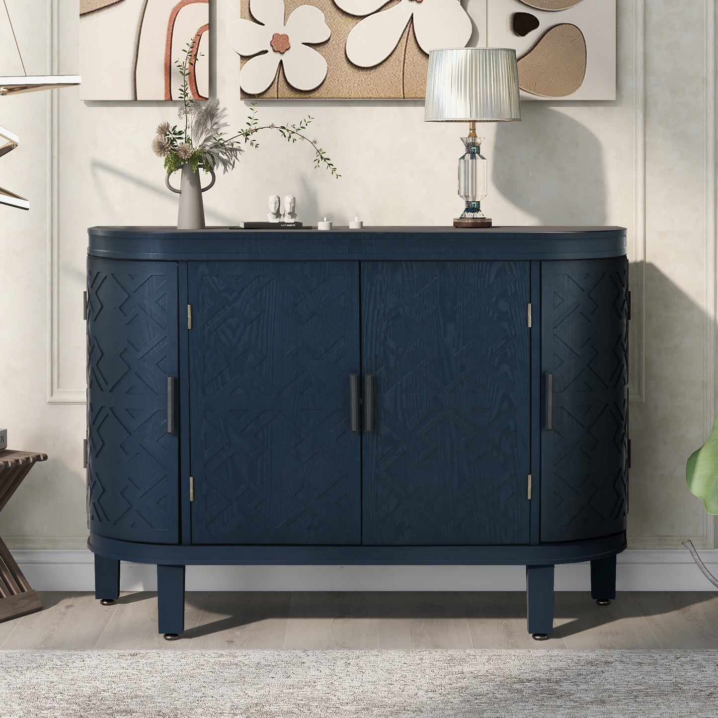 U-Style Accent Storage Cabinet Sideboard Wooden Cabinet with Antique Pattern Doors for Hallway, Entryway, Living Room