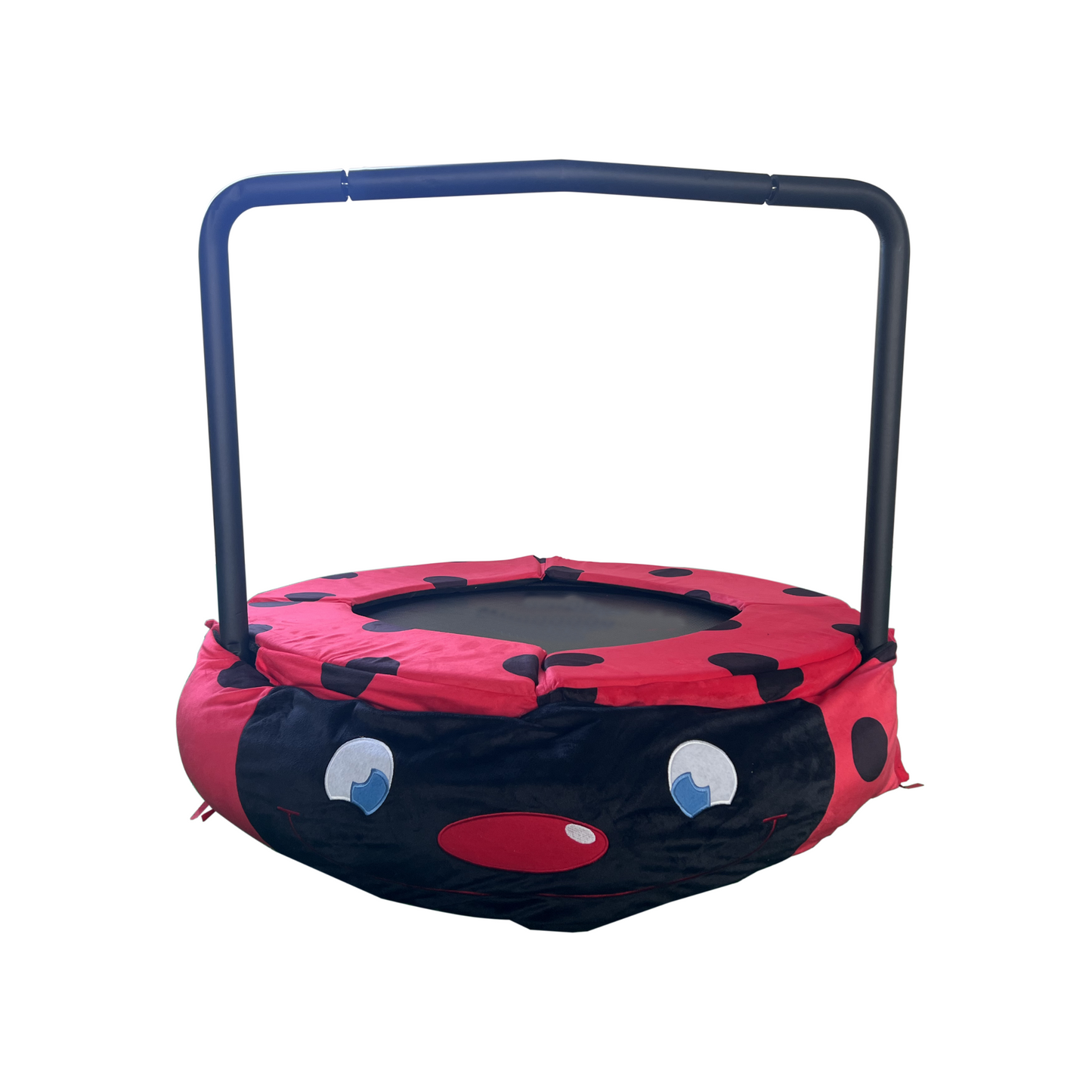 Assembled Children's Trampoline: Happy Expression, Ladybug Design, Foldable Iron Tube - Ideal for Kids Age 3-7 (Outdoor/Indoor, Black/Red)