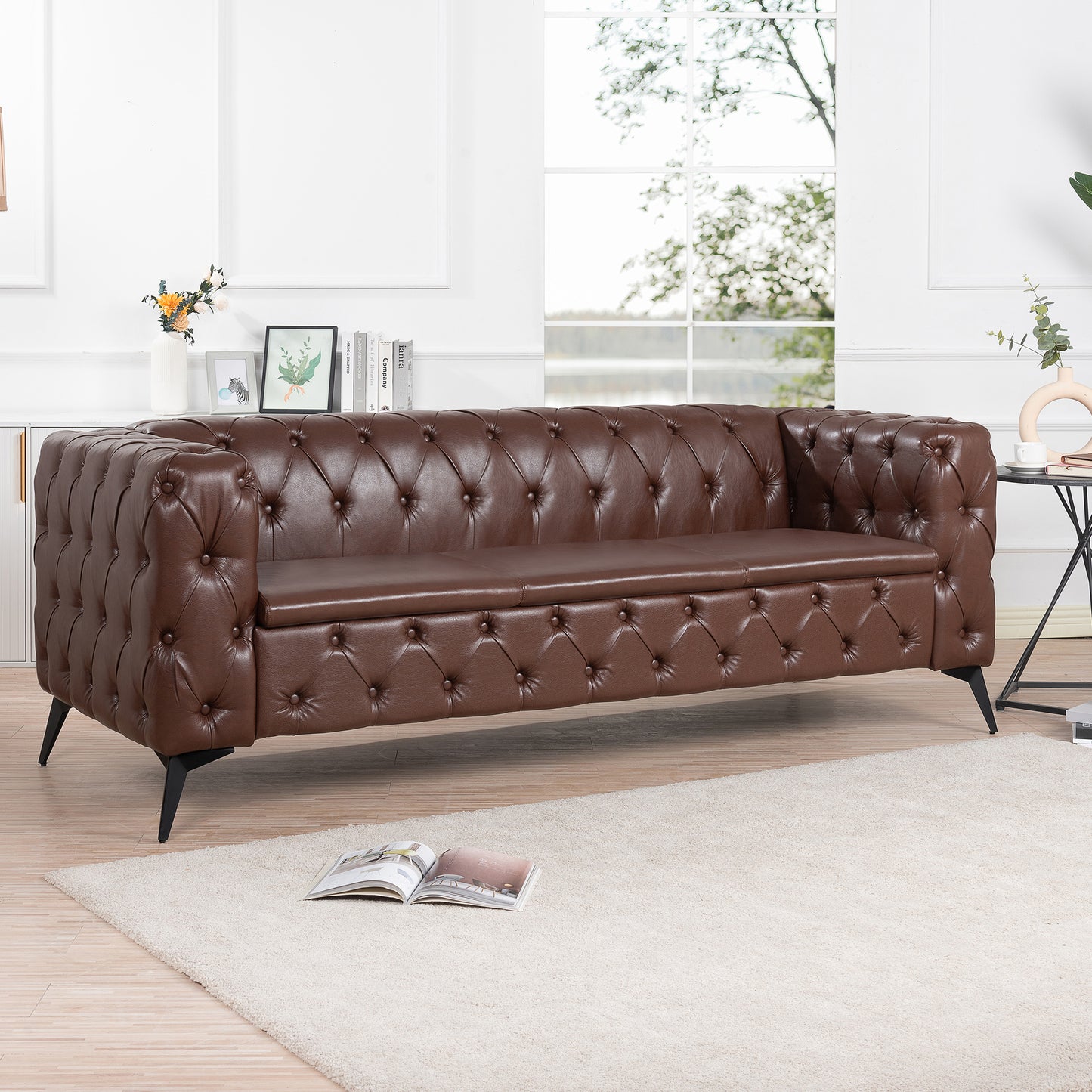 84.06-Inch Width Traditional Square Arm 3-Seater Sofa with Removable Cushions: Classic Comfort and Style in a Timeless Design, Available in Various Colors