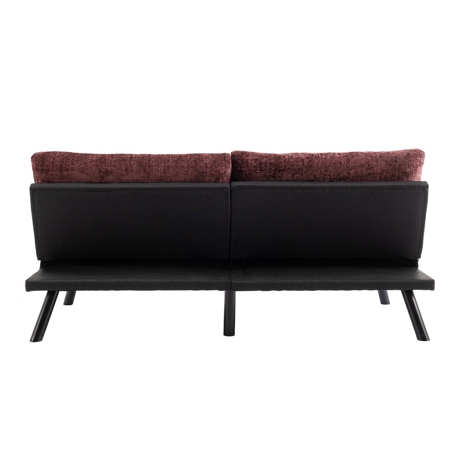 Convertible Sofa Bed Loveseat Futon: Adjustable Lounge Couch, Metal Legs, Chenille Wine Red