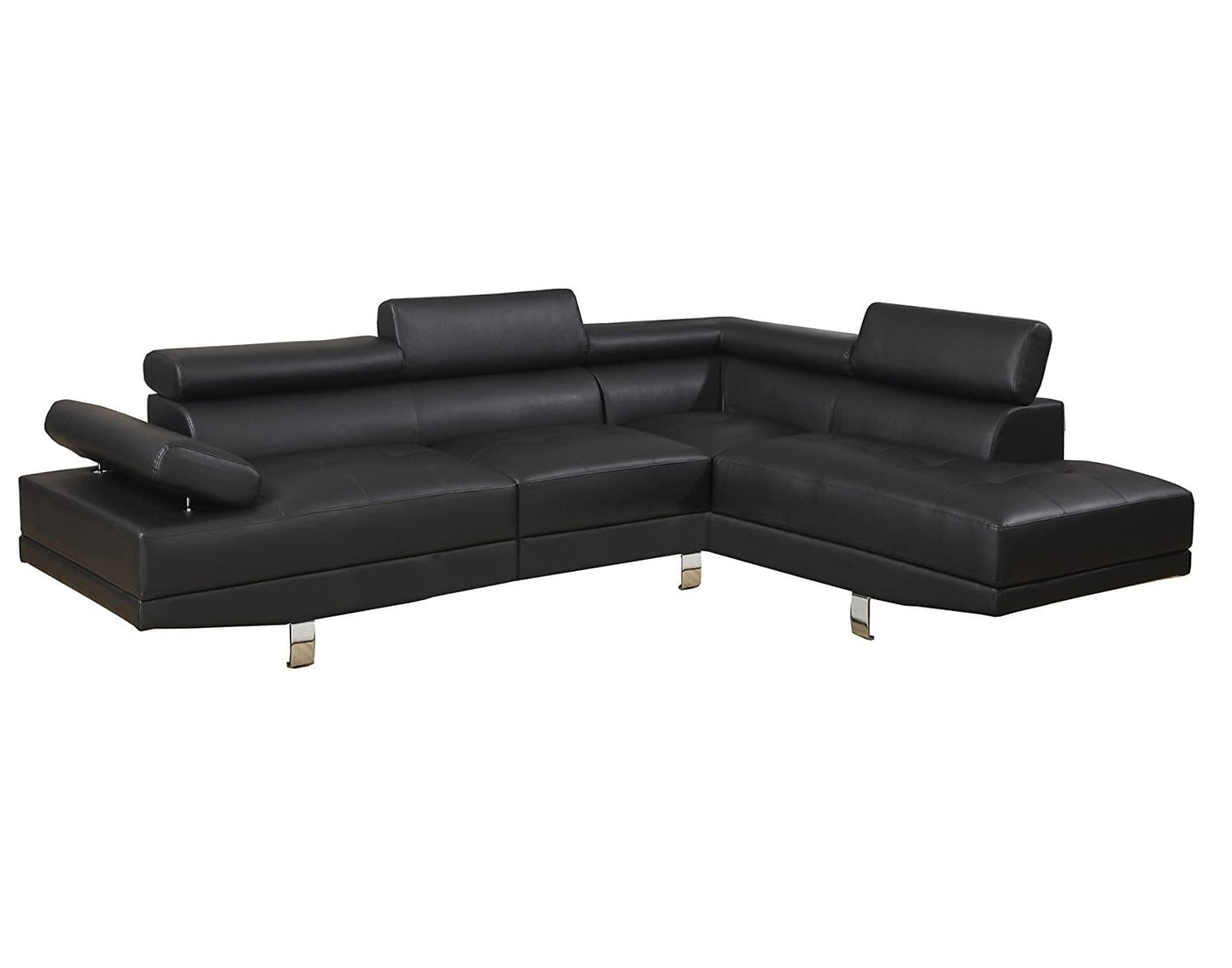 Black Faux Leather Sectional Living Room Furniture with Adjustable Headrest: Right Facing Chaise & Left Facing Sofa