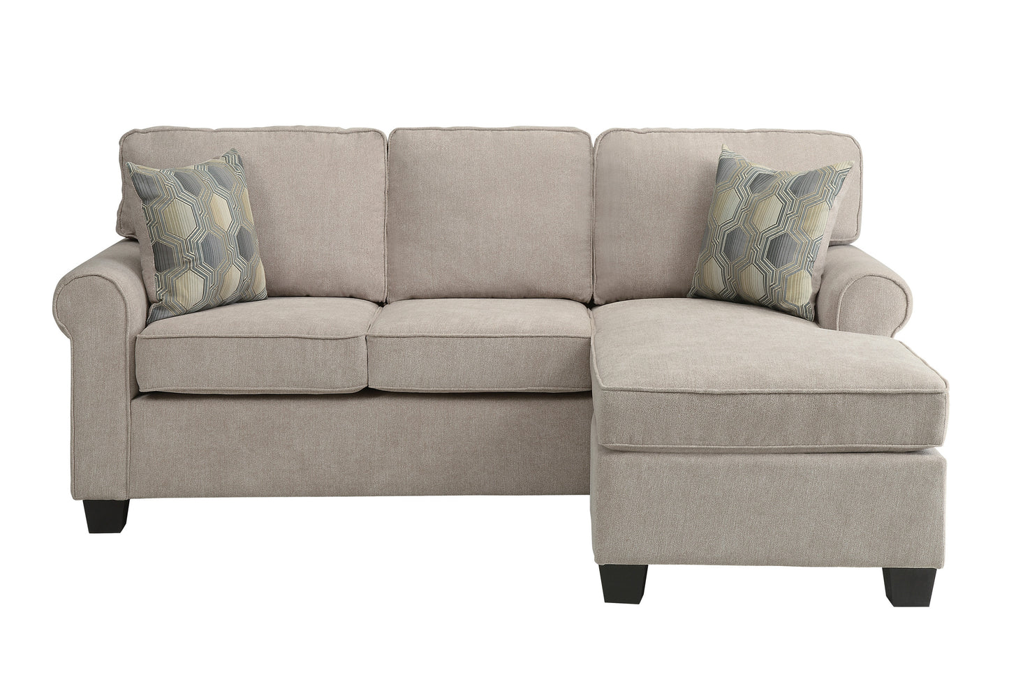 Transitional Design Sectional Sofa 1pc Reversible Chaise with 2 Pillows | Sand Microfiber Fabric Upholstered Furniture