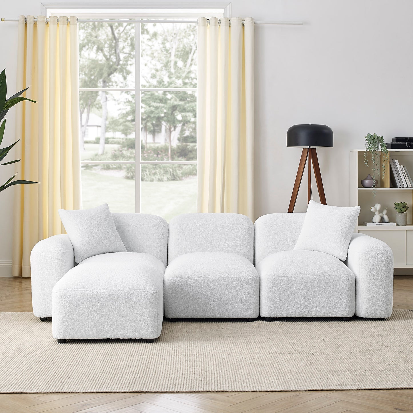 L-Shape Modular Sectional Sofa, DIY Combination, Teddy Fabric, White - Create Your Perfect Seating with this Versatile and Comfy Sofa