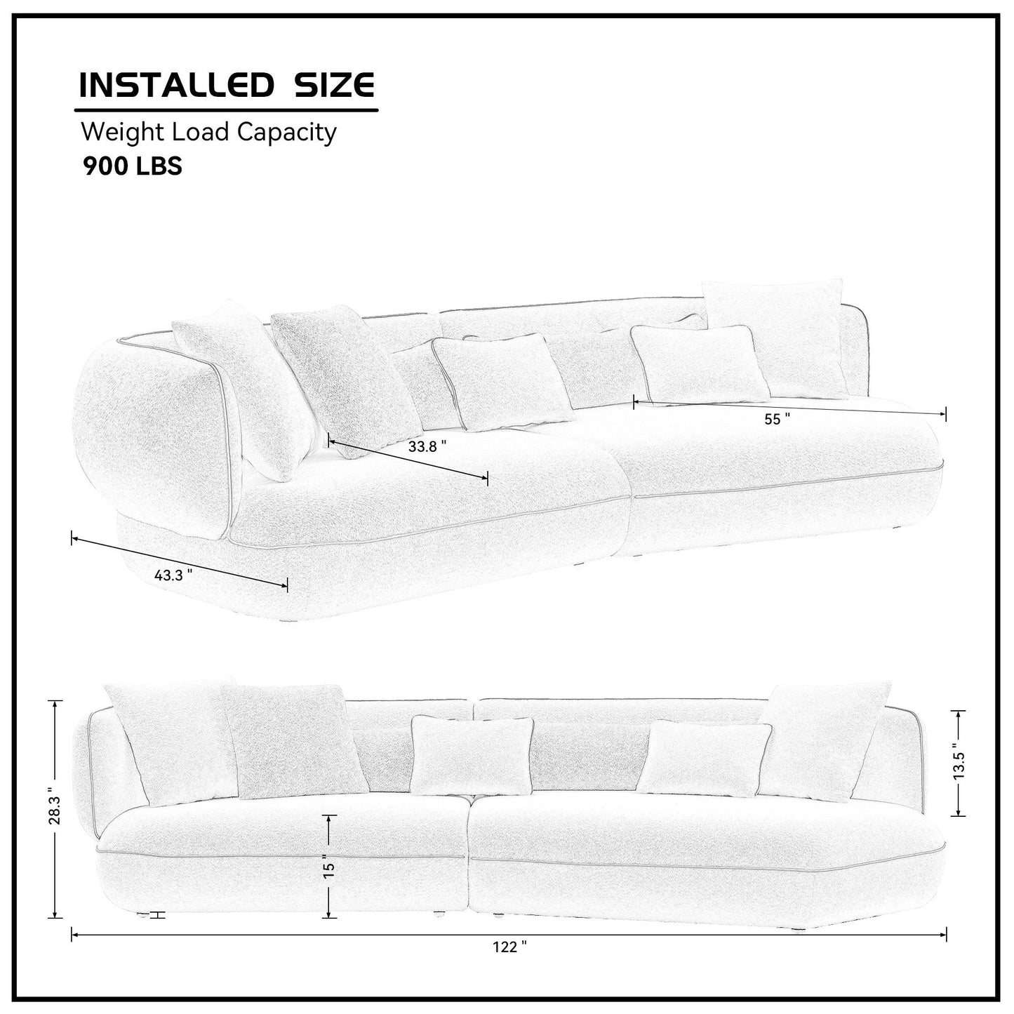 Stylish Section Sofa with Ingenious Contrast Color Line Stitching Design - Curved Sofa for Modern Homes in Various Sizes