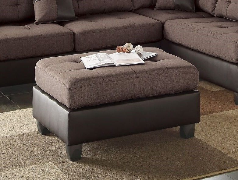 Sectional Sofa Chocolate Polyfiber Cushion Tufted Reversible 3pc Sectional Sofa, Chaise Ottoman Living Room Furniture