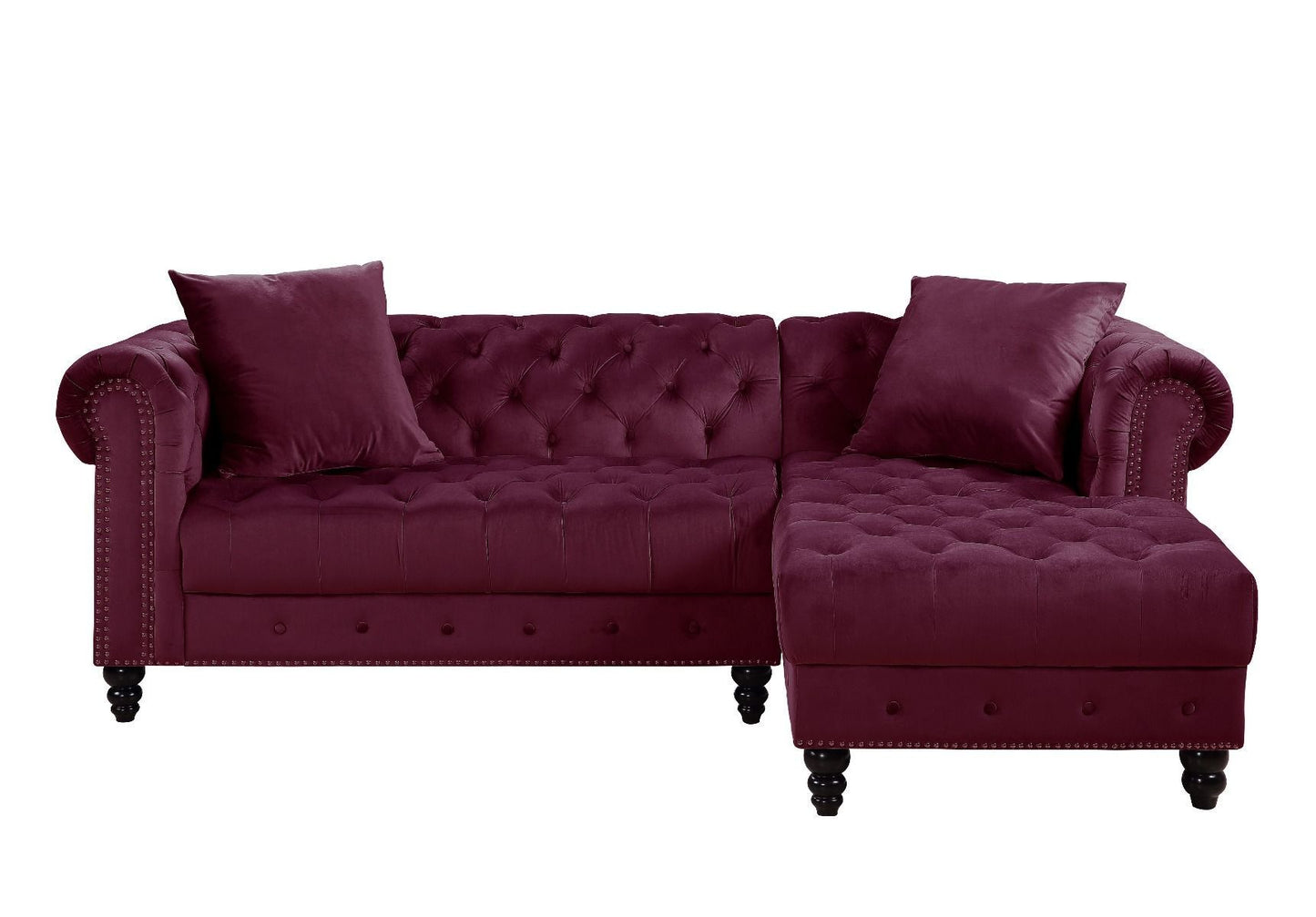 Adnelis Sectional Sofa: Red Velvet, 2 Pillows - ACME 57315