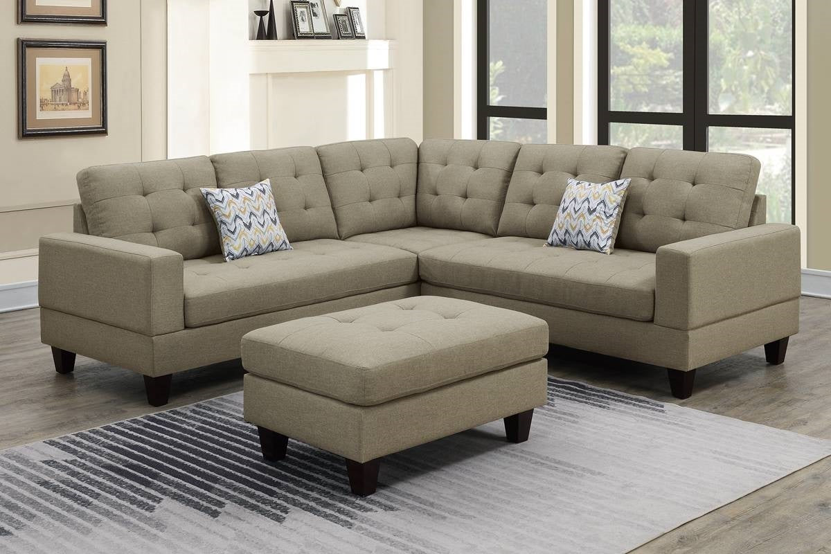 Beige Polyfiber 3pc Sectional Sofa Ottoman: Tufted Loveseat Couch - Living Room Furniture, Stylish & Comfortable, Multiple Configurations, Perfect for Small Spaces - 220 Letters