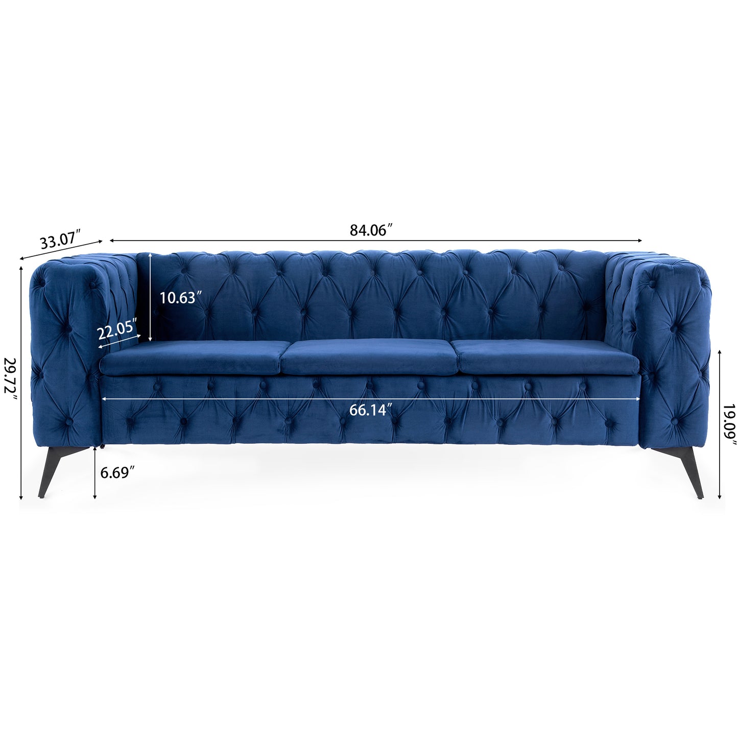 84.06" Traditional Square Arm 3 Seater Sofa with Removable Cushion - Classic Design, Wide Width, Various Colors Available