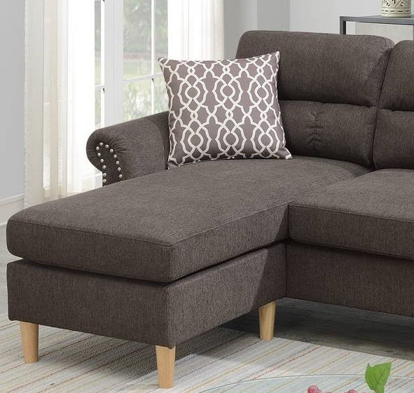 Tan Polyfiber Reversible Sectional Sofa Set with Chaise, Pillows, Plush Cushion, and Nailheads - Comfortable and Stylish Couch