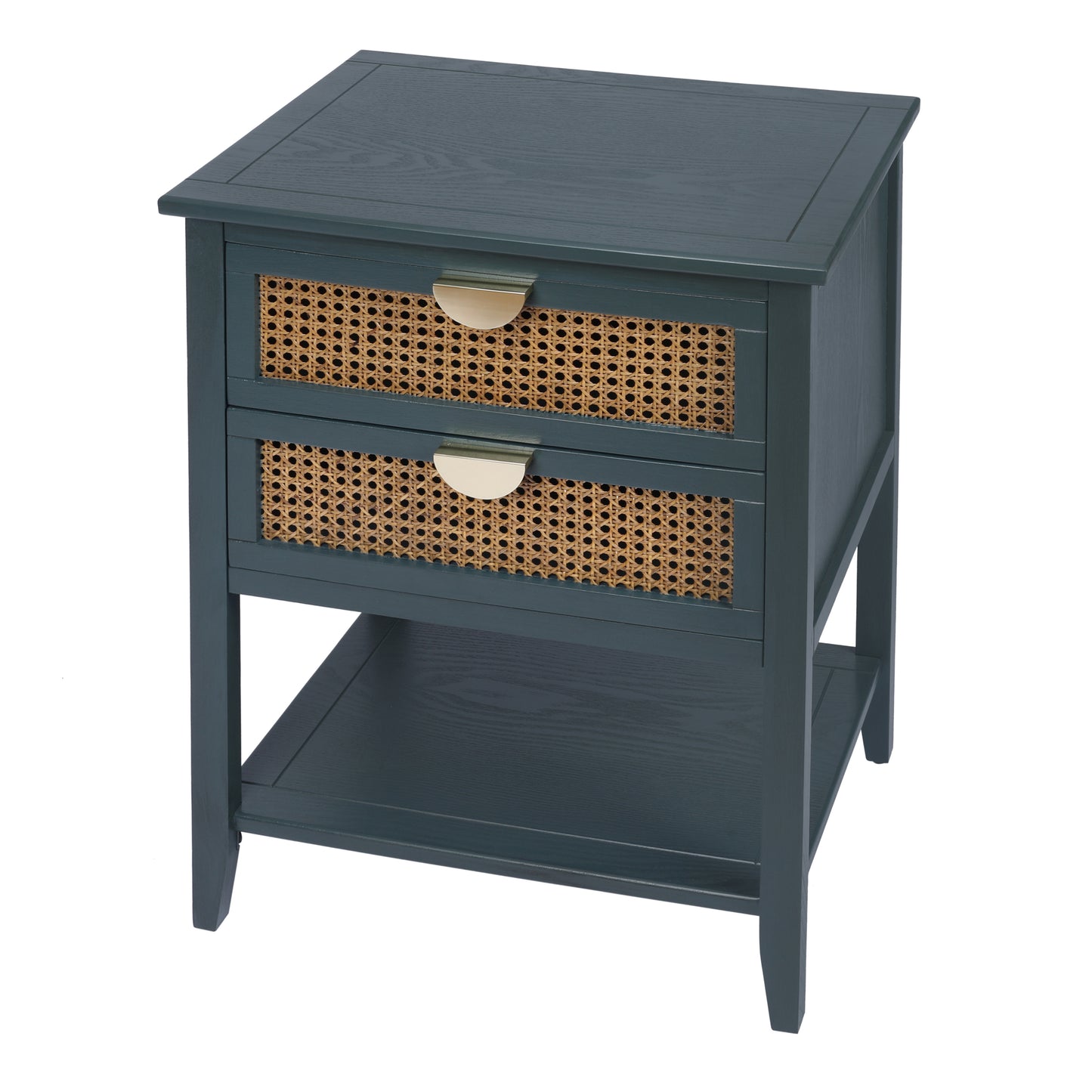 2 Drawer Side Table Nightstand Natural Rattan End Table for Bedroom