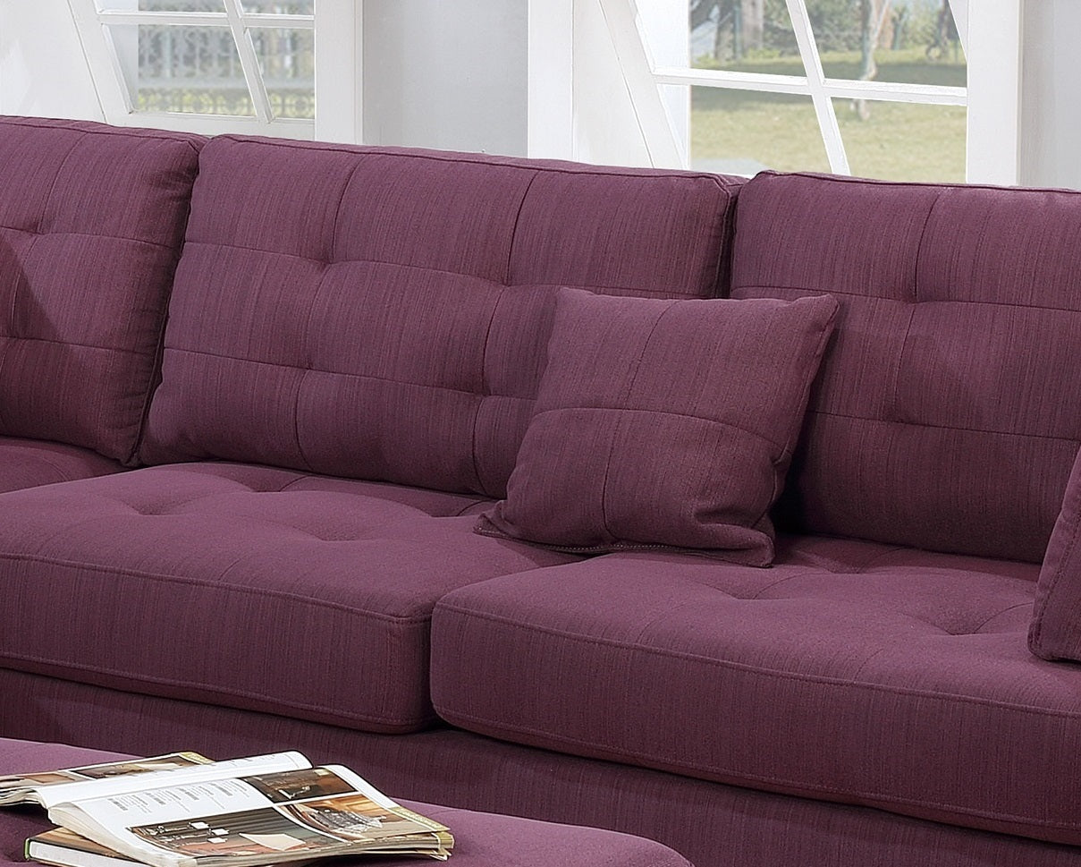 Living Room Furniture: Reversible Sectional Sofa, Warm Purple 3pc Set, Polyfiber Couch