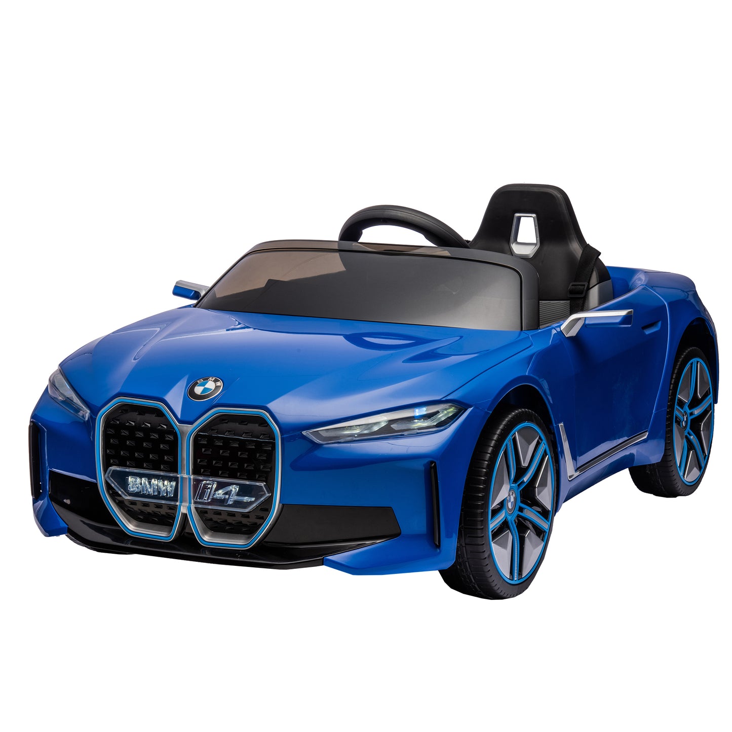 Licensed BMW I4, 12v Kids Ride-On Car with Remote Control - Electric Car for Kids, Three-Speed Adjustable, Power Display, USB, MP3, Bluetooth, LED Light, Two-Point Safety Belt, Story - Black