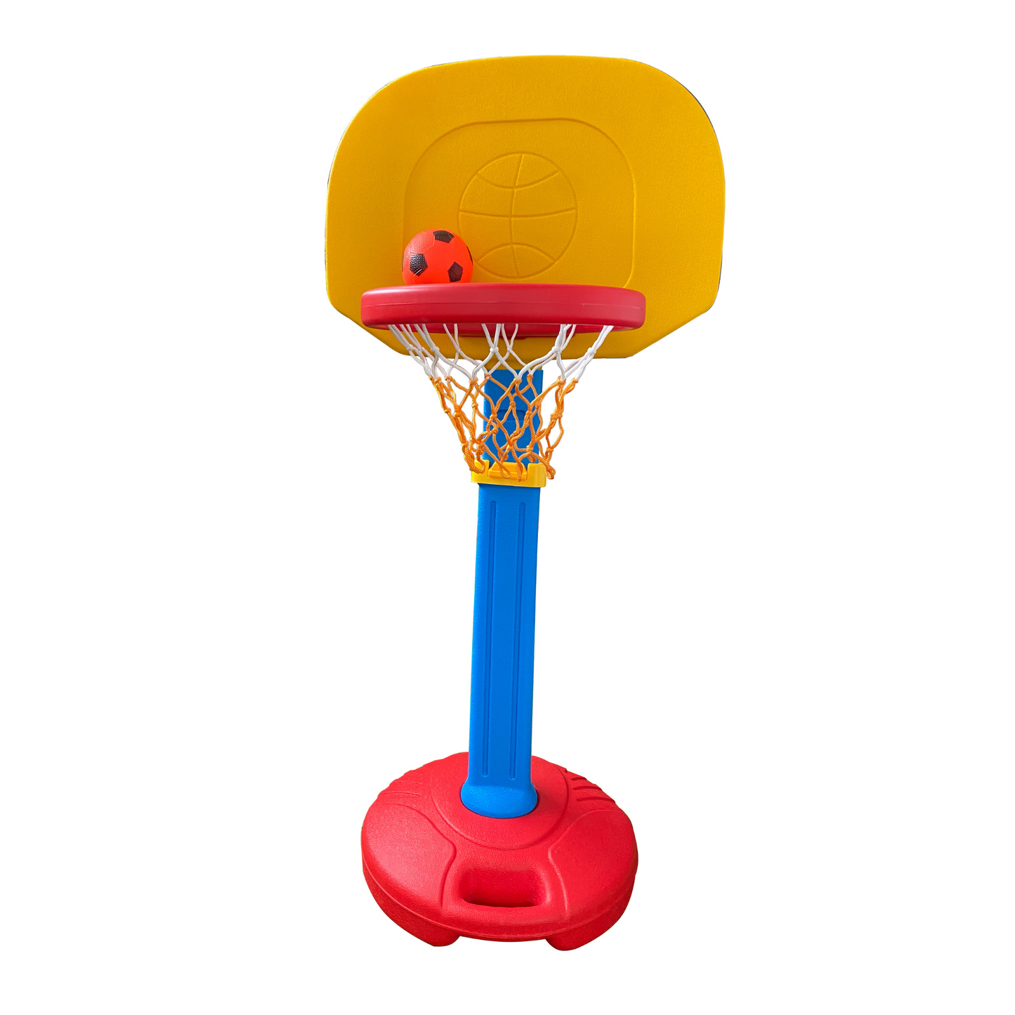 Children's Adjustable Height Indoor/Outdoor Basketball Frame Toy - Red, Yellow, and Blue - XGL001