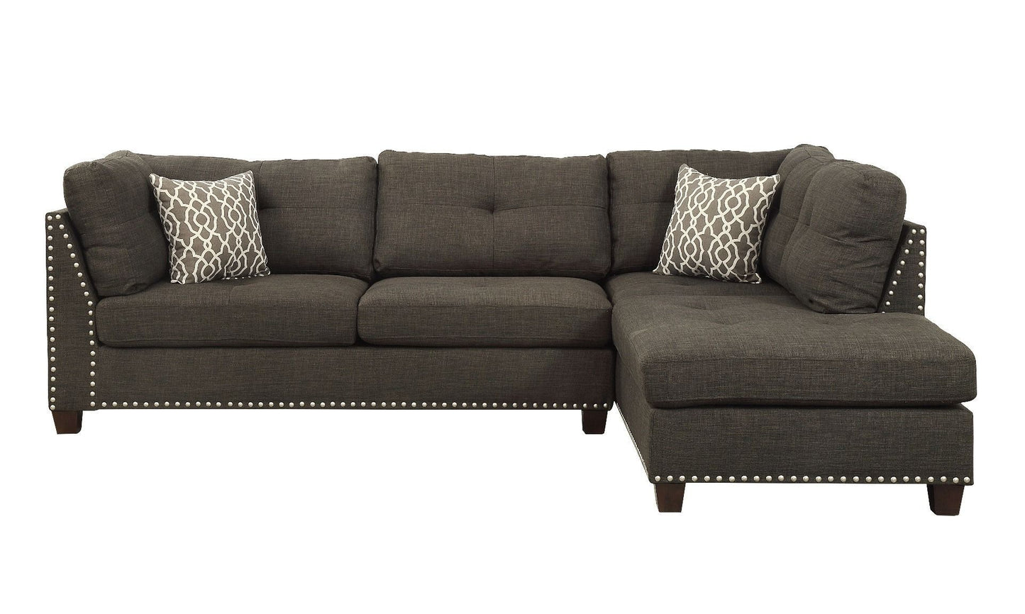 Laurissa Sectional Sofa & Ottoman in Charcoal Linen: Comfortable, Stylish, and Versatile (2 Pillows, 54375)