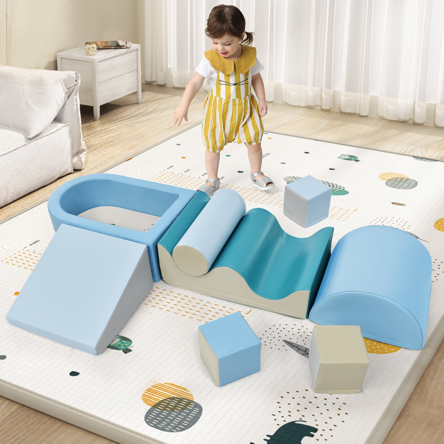 Soft Climb and Crawl Foam Playset 8 in 1 | Safe Soft Foam Nugget Block for Infants, Preschools, Toddlers | Indoor Active Play Structure | Crawling and Climbing Fun | Multiple Colors and Sizes Available