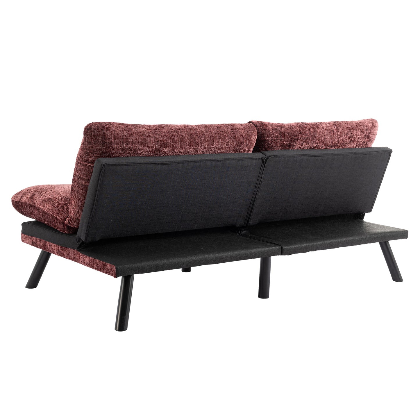 Convertible Sofa Bed Loveseat Futon: Adjustable Lounge Couch, Metal Legs, Chenille Wine Red