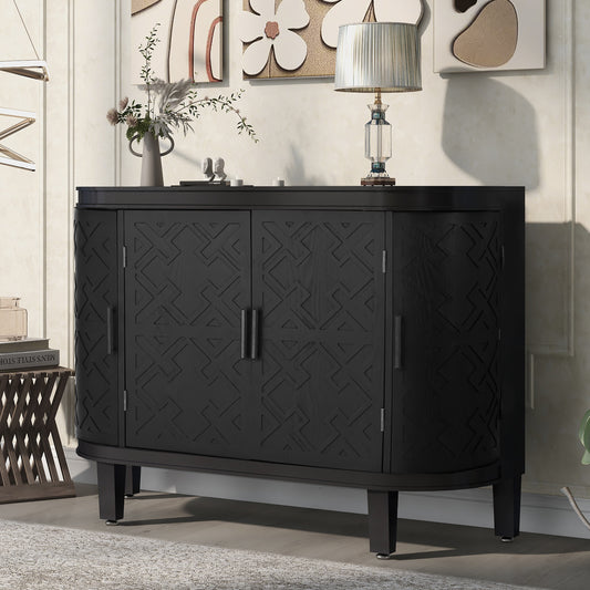 U-Style Accent Storage Cabinet Sideboard Wooden Cabinet with Antique Pattern Doors for Hallway, Entryway, Living Room