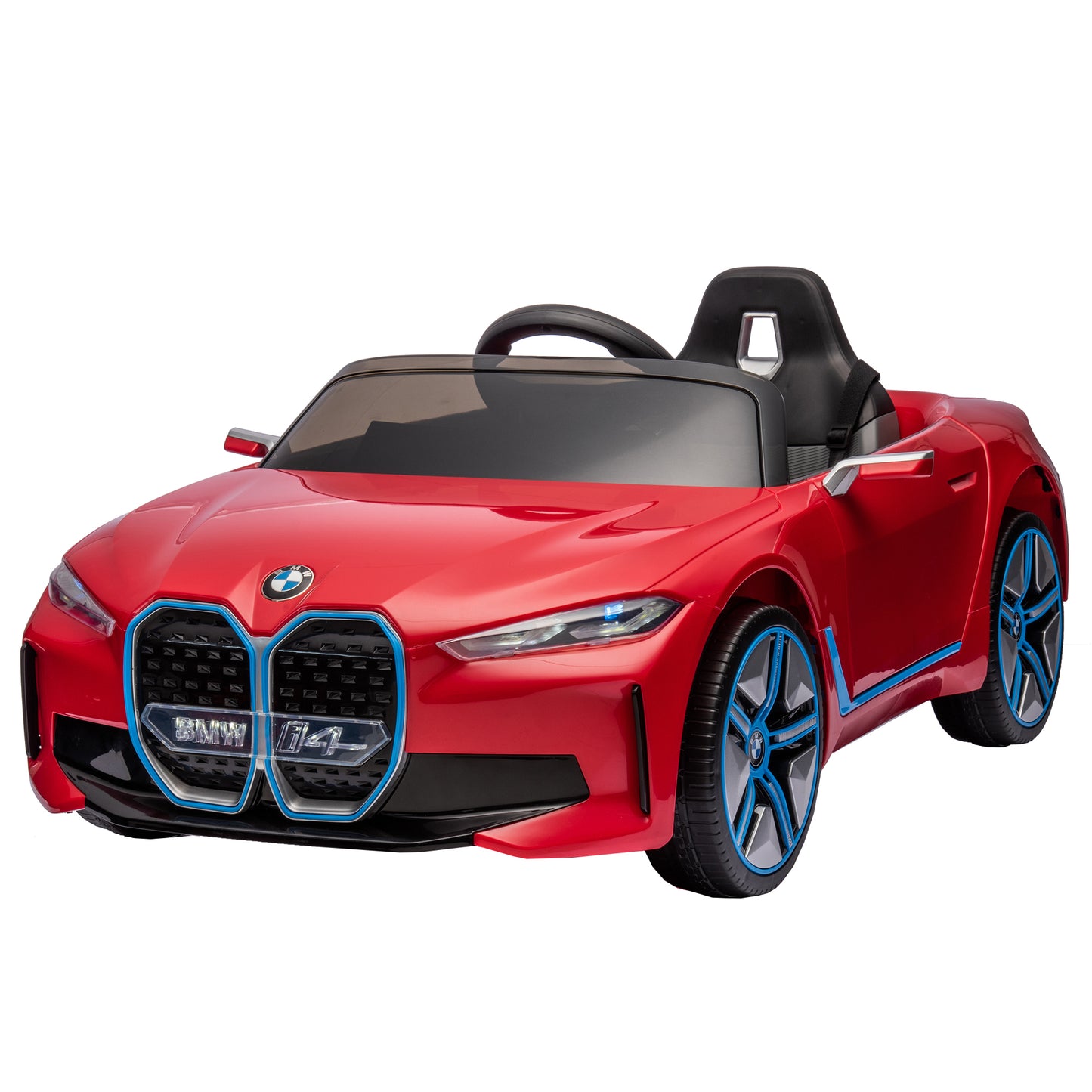 Licensed BMW I4 12V Kids Ride-On Car: Remote Control, 3 Speeds, Power Display, USB, MP3, Bluetooth, LED Lights, Safety Belt, Story