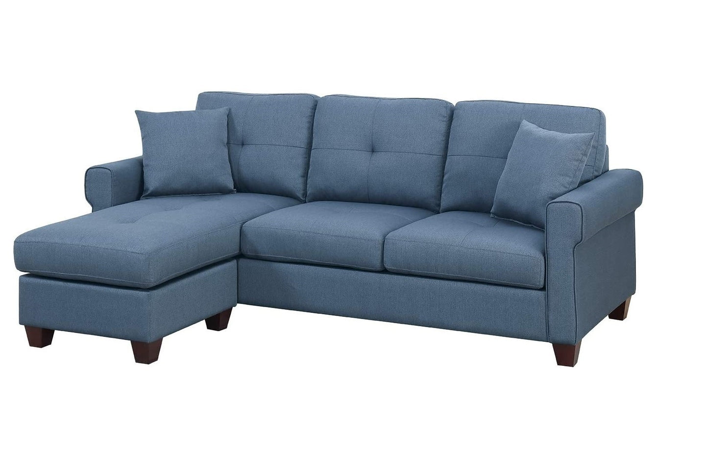 Blue Glossy Polyfiber Tufted Cushion Sectional Sofa Chaise: Reversible Living Room Furniture with Unique Color & Size