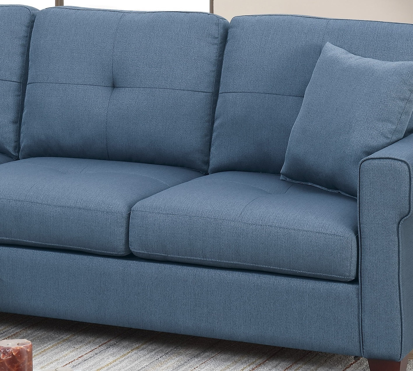 Blue Glossy Polyfiber Tufted Cushion Sectional Sofa Chaise: Reversible Living Room Furniture with Unique Color & Size