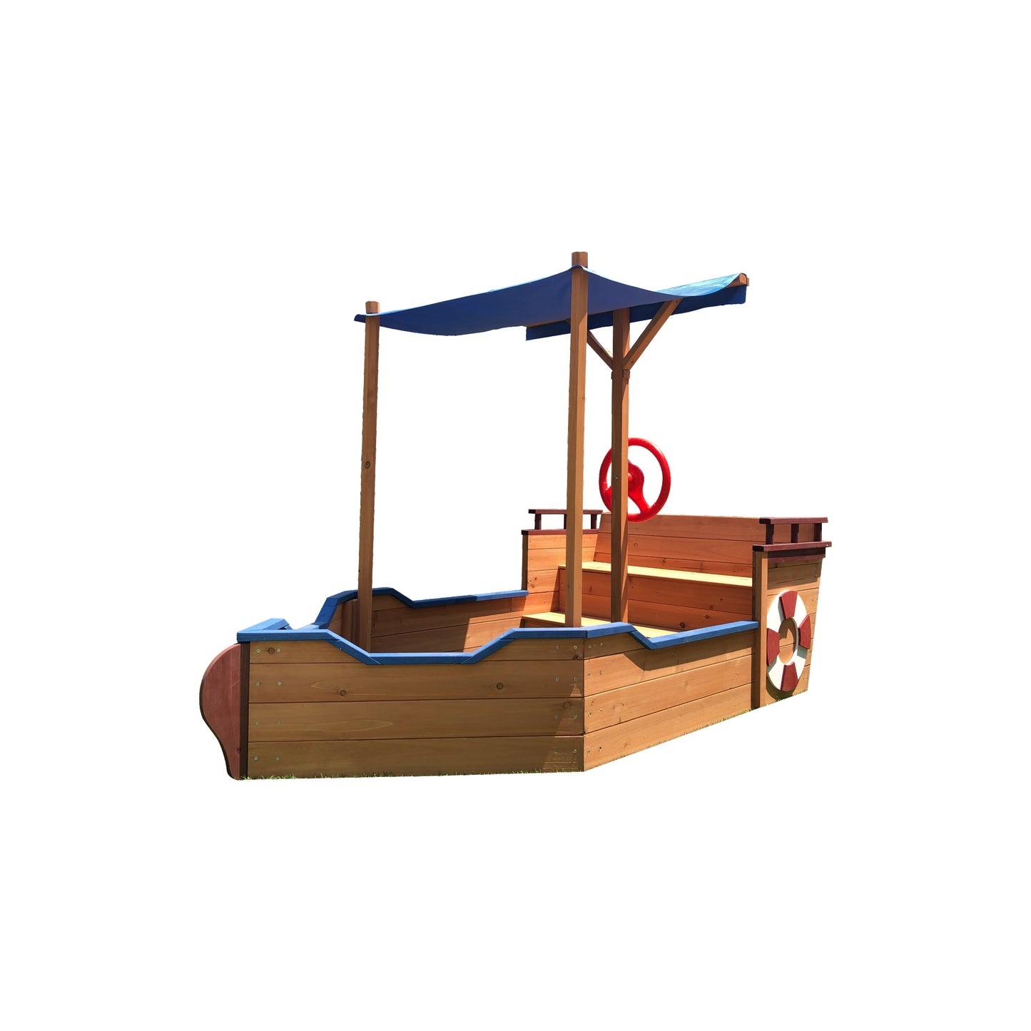 Outsunny Pirate Ship Sandbox: Wooden Sandbox with Storage Bench and Seat for Kids 3-8 Years Old, Outdoor Toy with Cover and Rudder - Colorful & Fun!