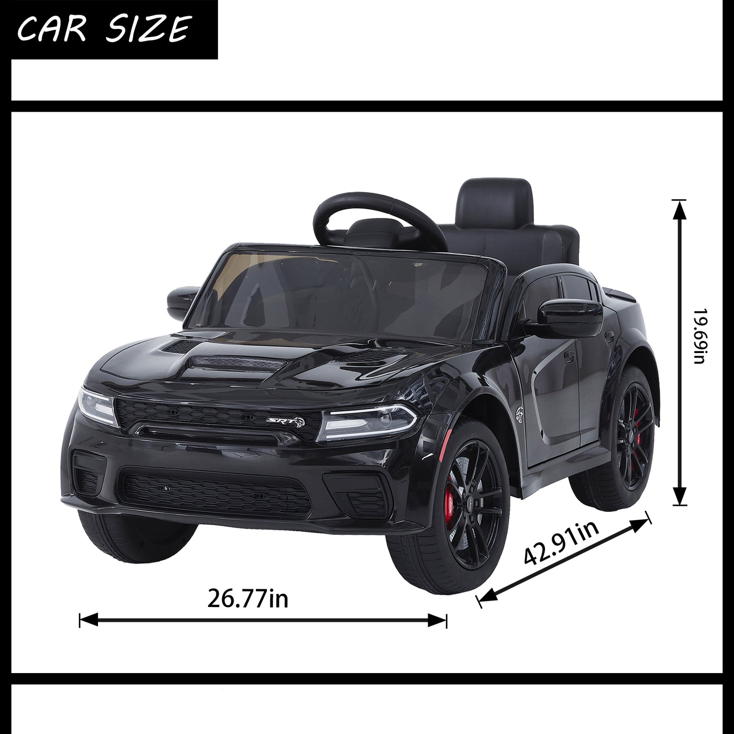 12V Licensed DODGE Charger Ride-On Car with Parental Remote Control - Electric Vehicle for Kids with Adjustable Speeds, Power Display, USB, MP3, Bluetooth, LED Lights, and Four-Wheel Suspension