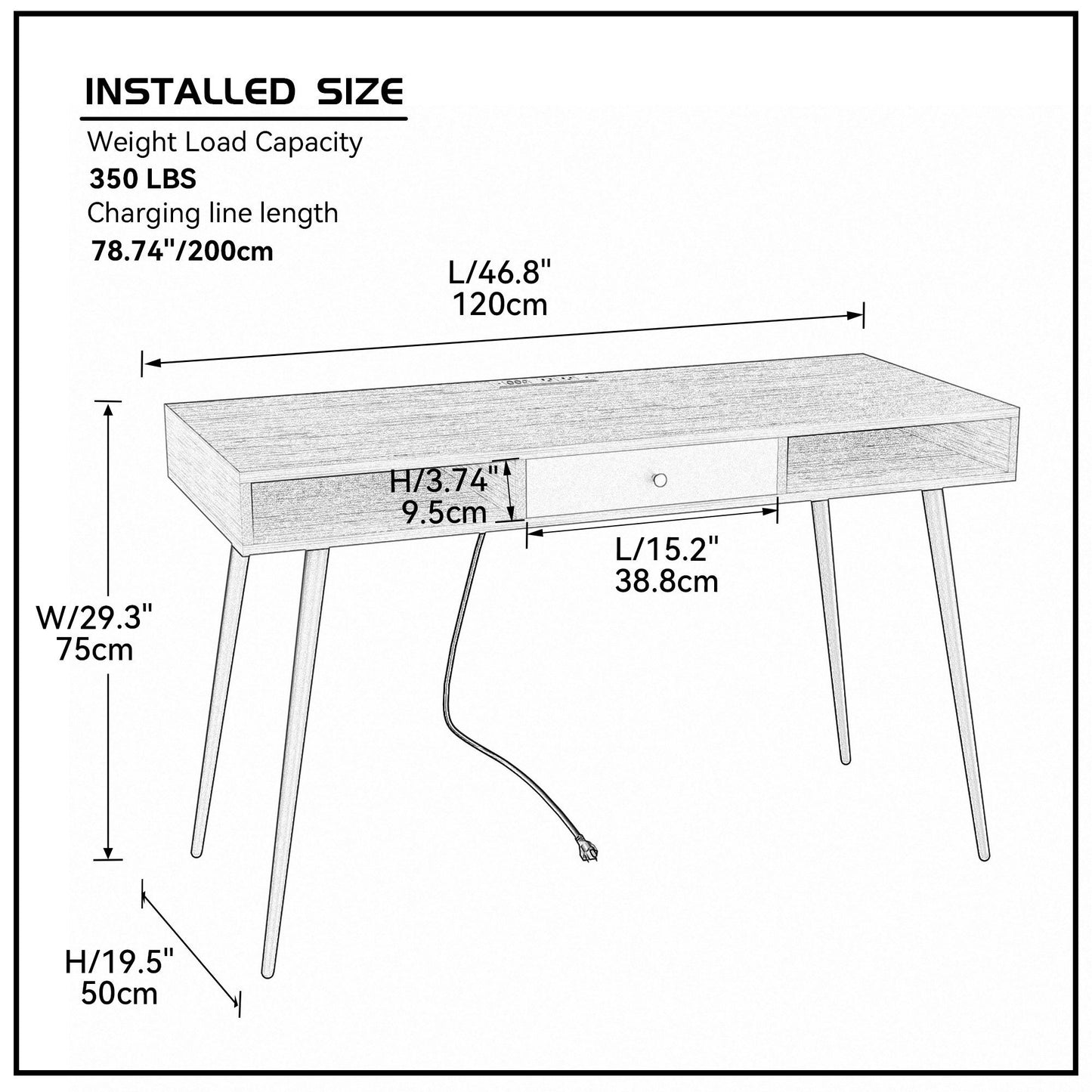 Computer Desk with USB Ports and Power Outlet Modern Writing Study Desk with Drawers