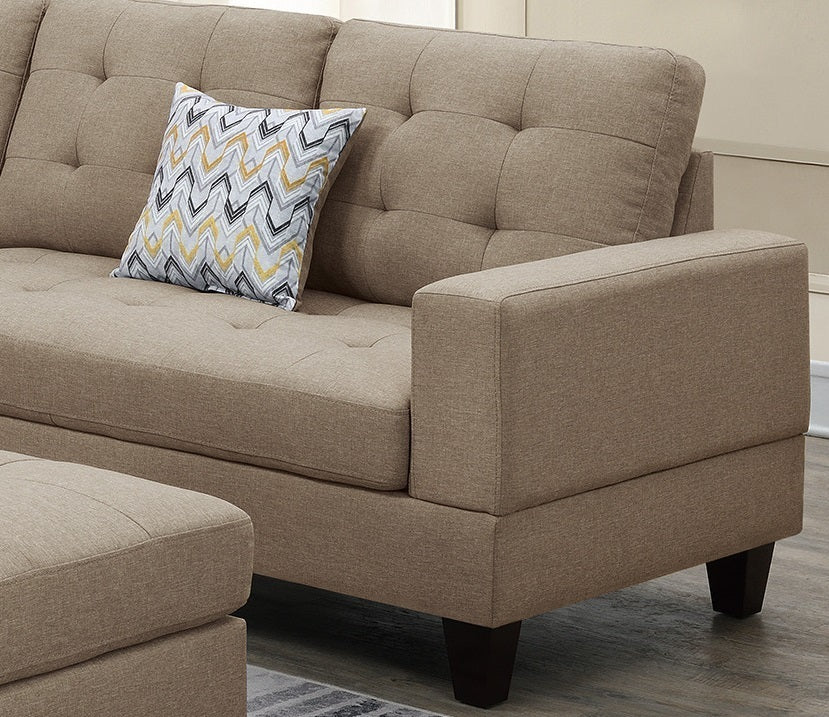 Beige Polyfiber 3pc Sectional Sofa Ottoman: Tufted Loveseat Couch - Living Room Furniture, Stylish & Comfortable, Multiple Configurations, Perfect for Small Spaces - 220 Letters