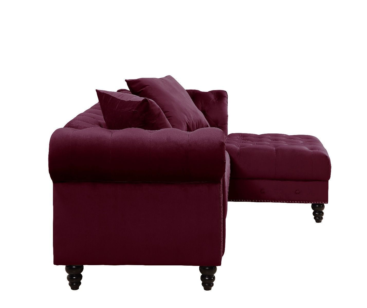 Adnelis Sectional Sofa: Red Velvet, 2 Pillows - ACME 57315