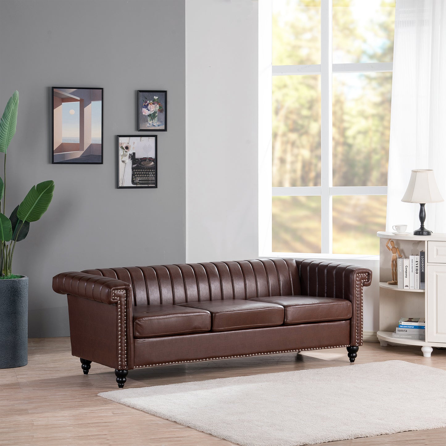 83.66" Traditional Square Arm Removable Cushion 3 Seater Sofa: Classic Style, Generous Width, Various Color Options