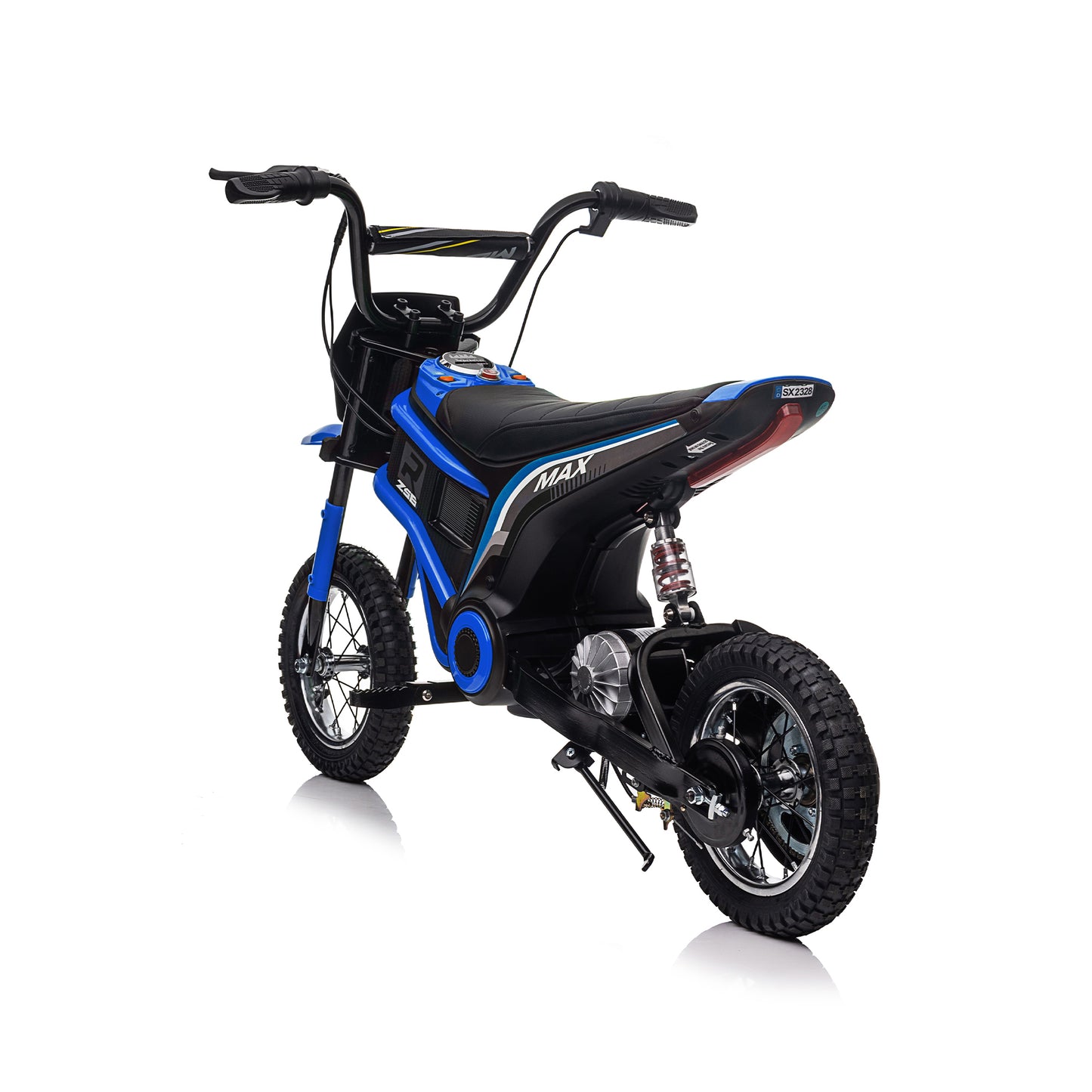 Kids Ride On 24V Electric Toy Motocross Motorcycle Dirt Bike - XXL Large, Age 8-12, Speeds up to 14.29MPH, Dual Suspension, Hand-Operated Dual Brakes, Twist Grip Throttle, Authentic Motocross Bike Geometry, Red & Blue.