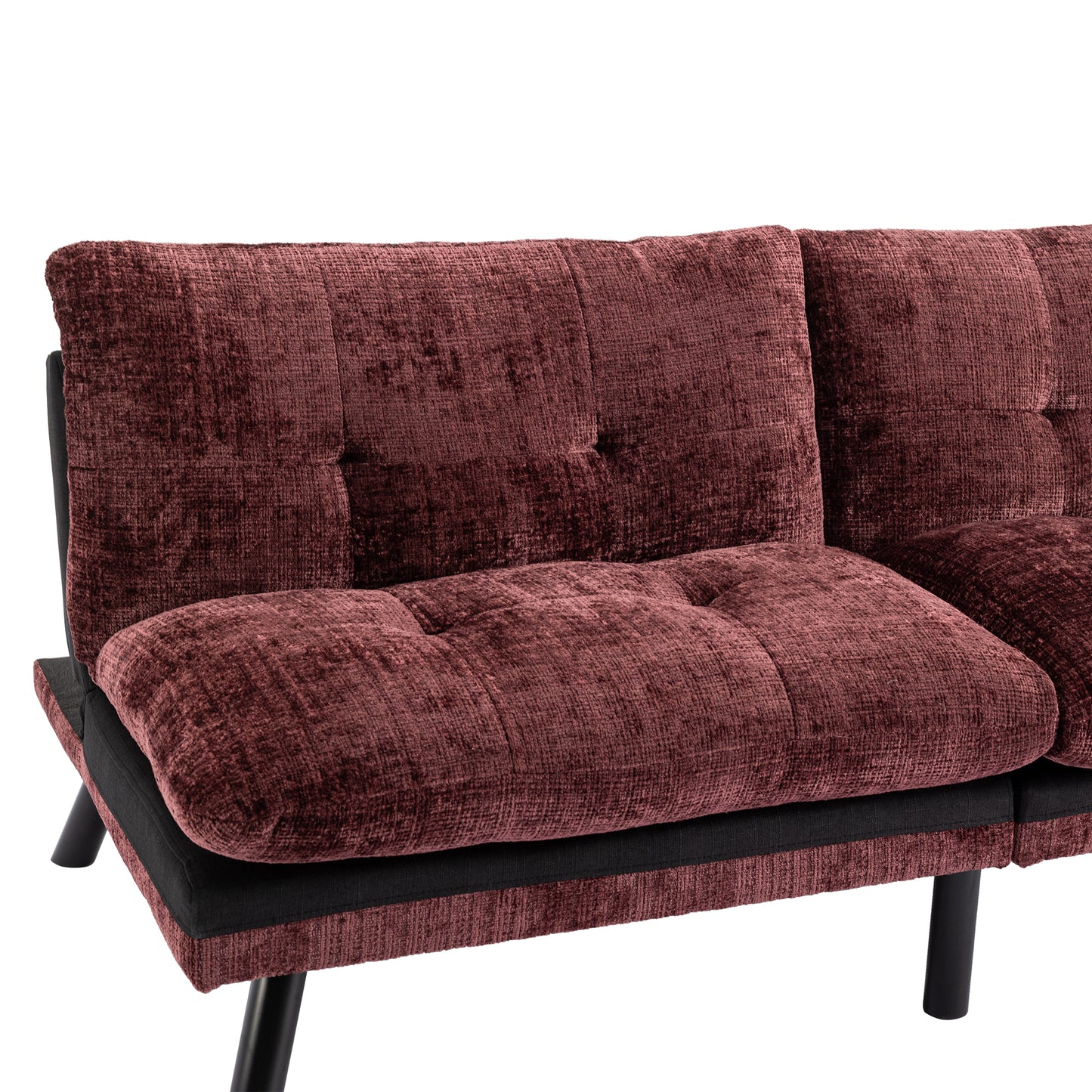 Convertible Sofa Bed Loveseat Futon: Adjustable Lounge Couch, Metal Legs, Chenille Wine Red