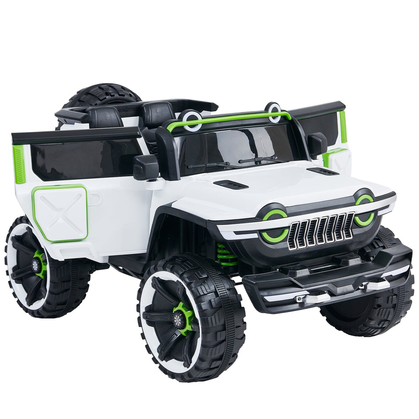 Leather Seat Electric Car Children Ride-On Car 12V10A Battery Powered Vehicle Toy - 3 Speeds, USB/Bluetooth/MP3/Music/Volume Adjustment/Power Display/One Button Start, Seat Belt - White