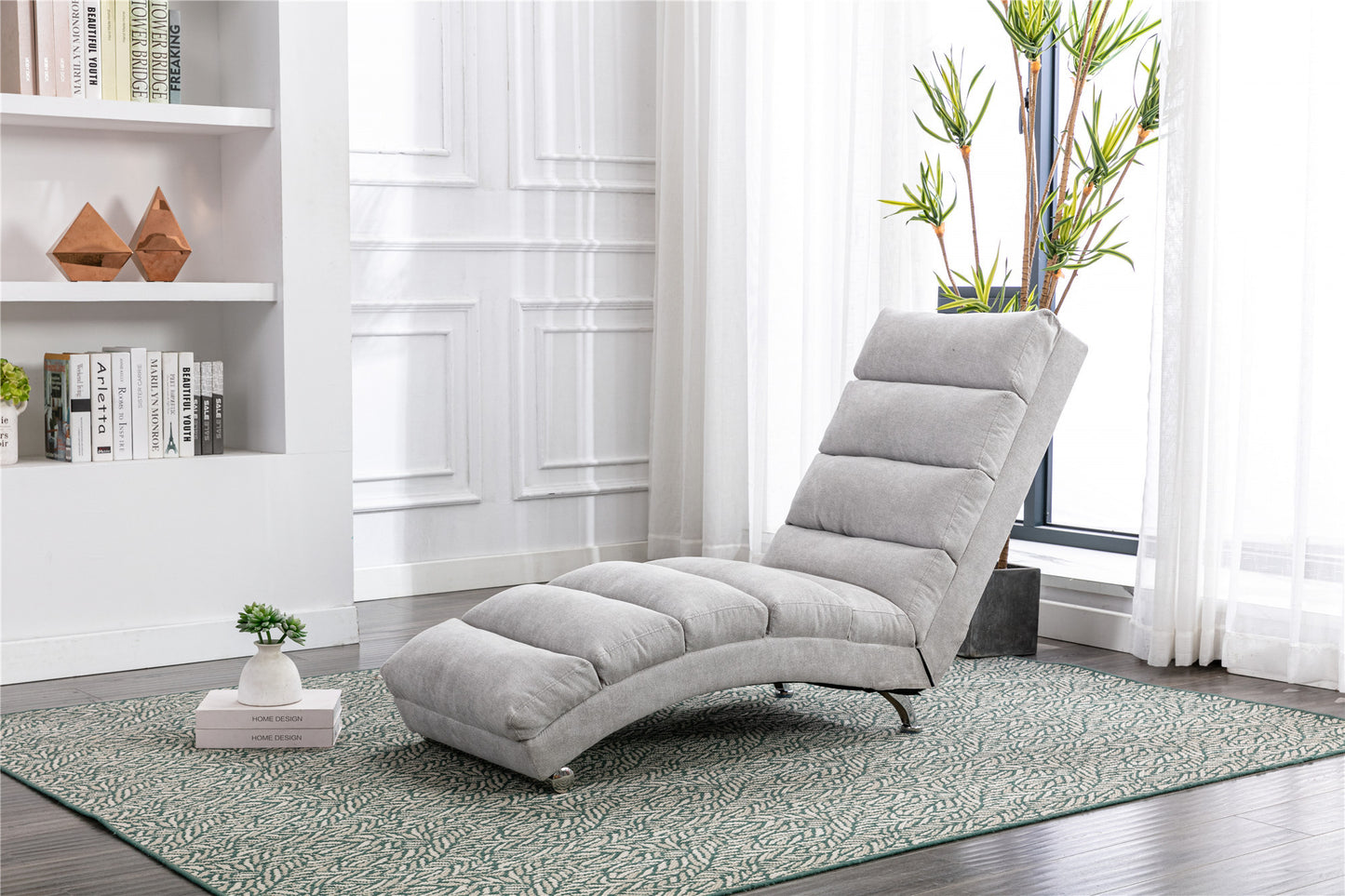 Linen Chaise Lounge Indoor Chair, Modern Long Lounger for Office or Living Room - COOLMORE