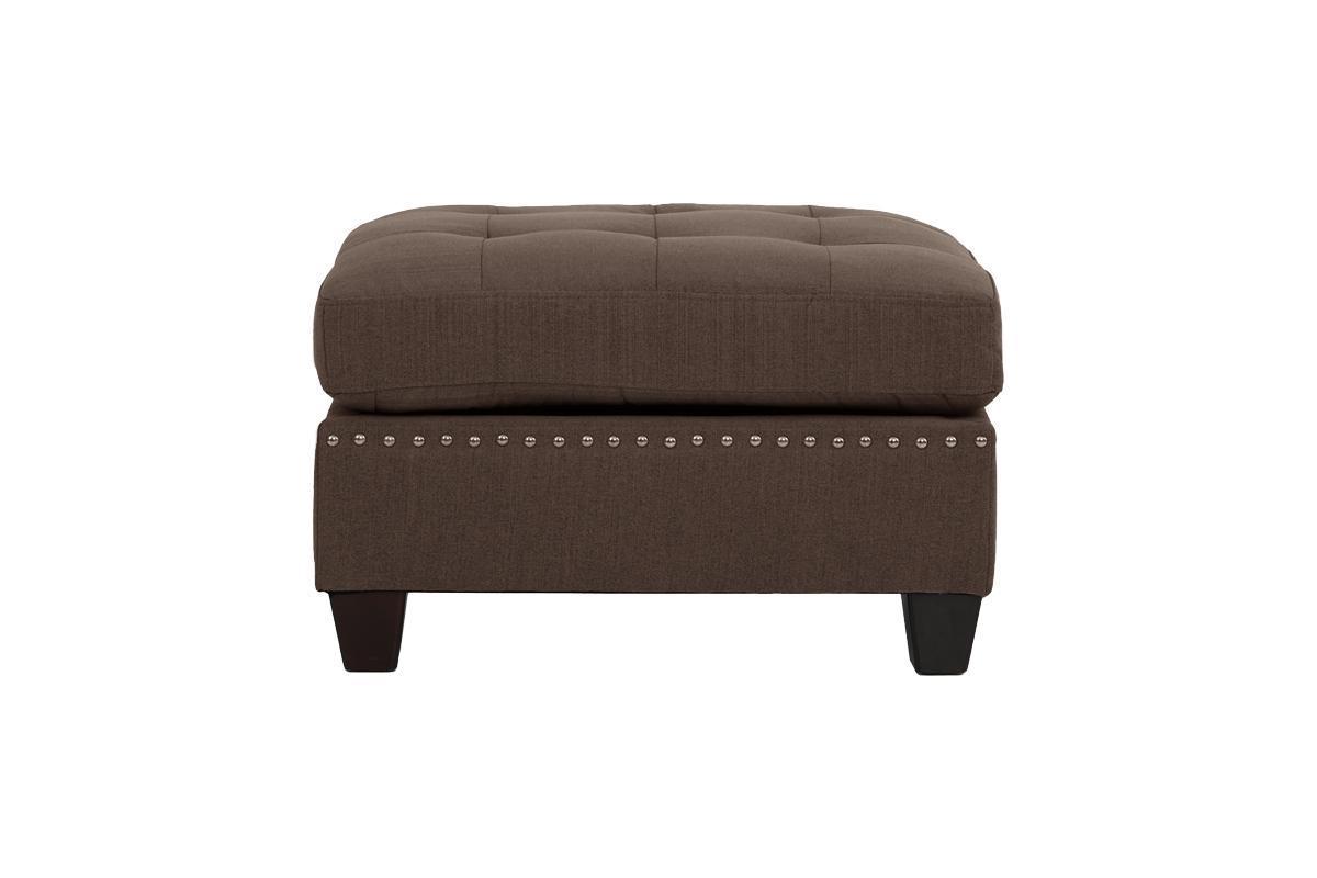 Modular 6pc Living Room Furniture Set: L-Sectional Sofa in Black Coffee Linen-Like Fabric, Tufted Nailheads, 2x Corner Wedge, 2x Armless Chairs, and 2x Ottomans