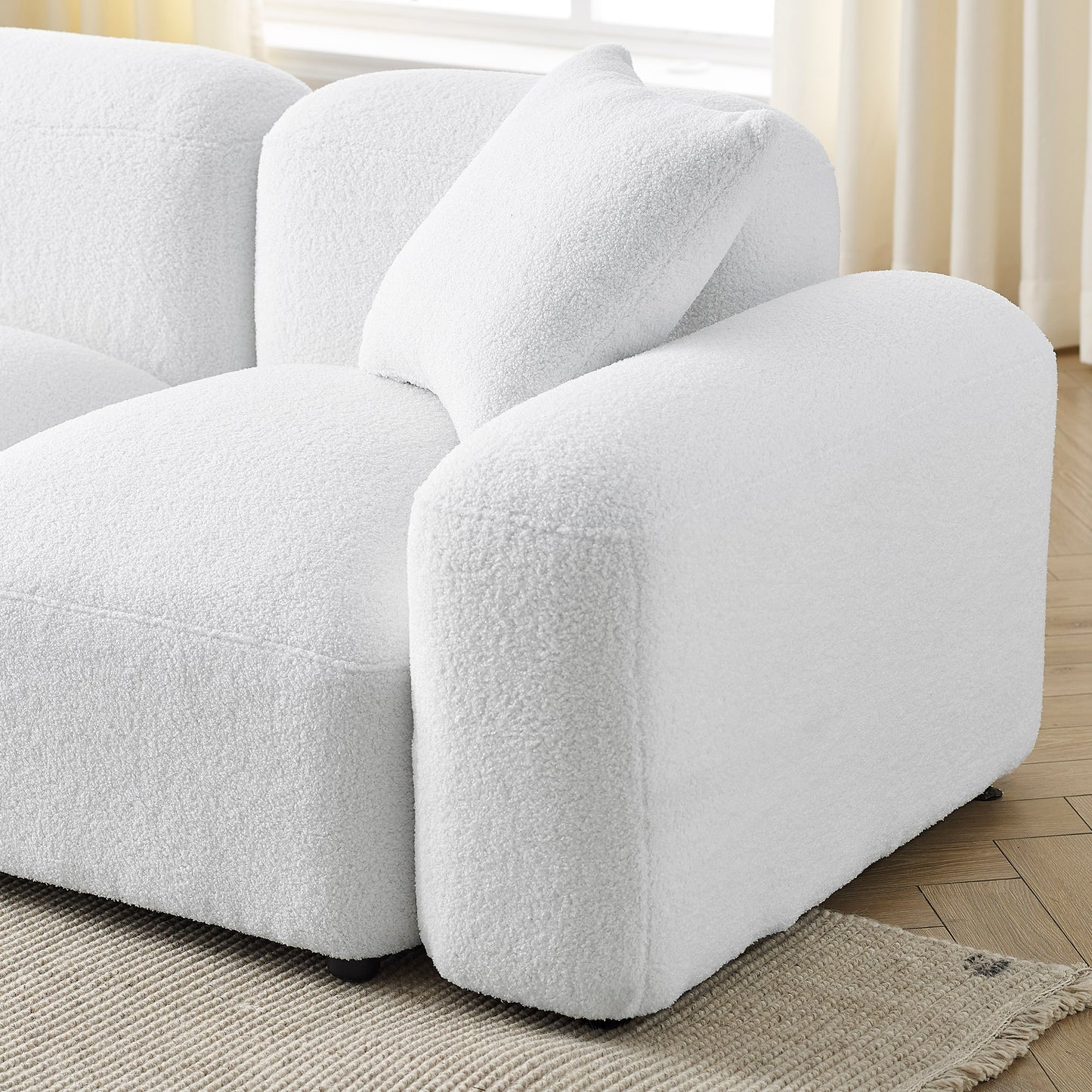 L-Shape Modular Sectional Sofa, DIY Combination, Teddy Fabric, White - Create Your Perfect Seating with this Versatile and Comfy Sofa