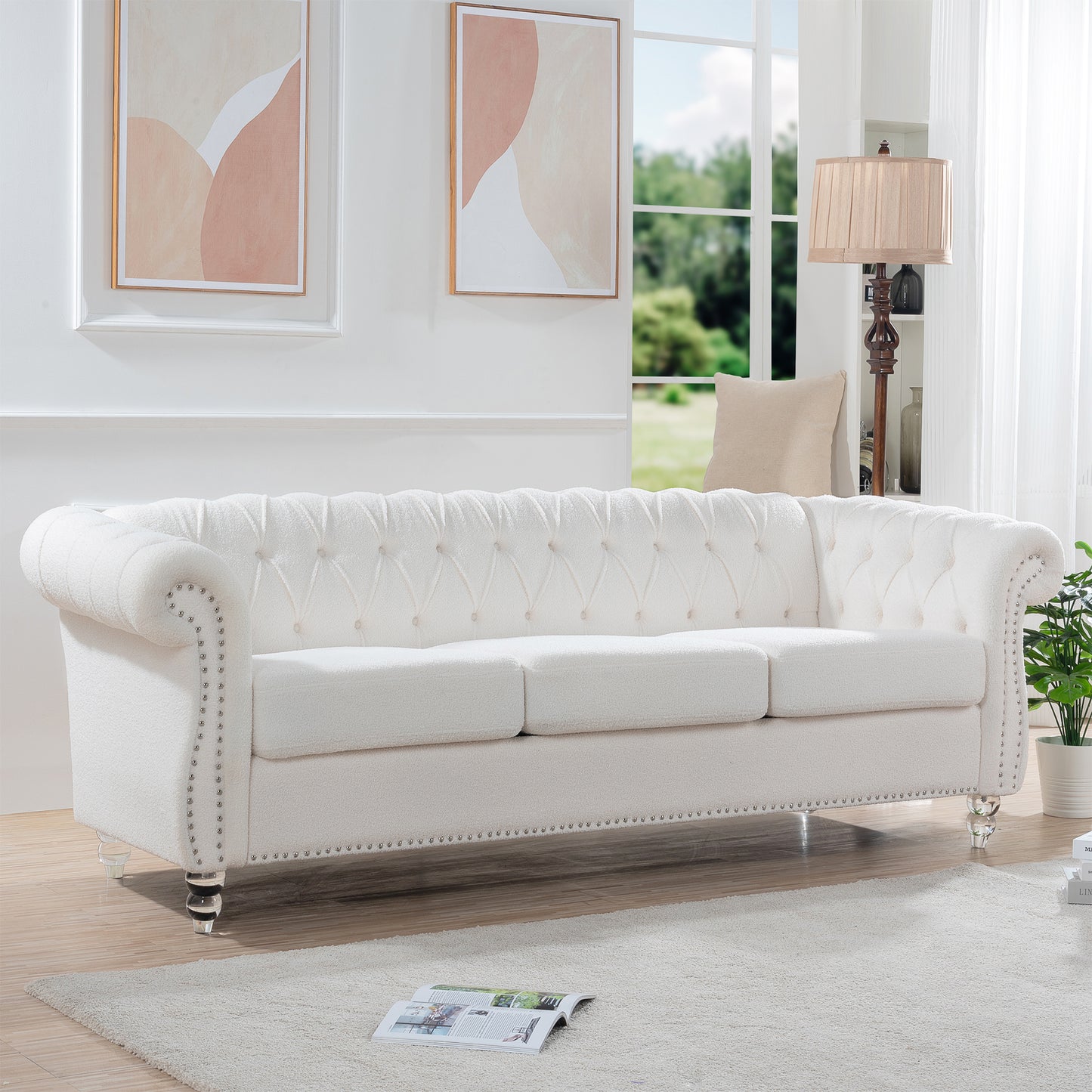 84.65" Rolled Arm Chesterfield 3 Seater Sofa - Classic Design, Plush Comfort, Multiple Color Options